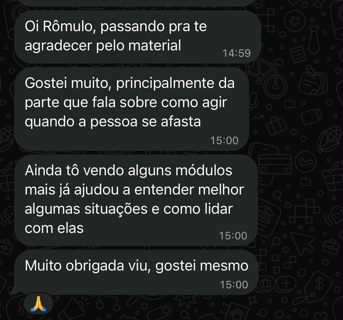 Captura de conversa com depoimento real sobre clareza durante o afastamento