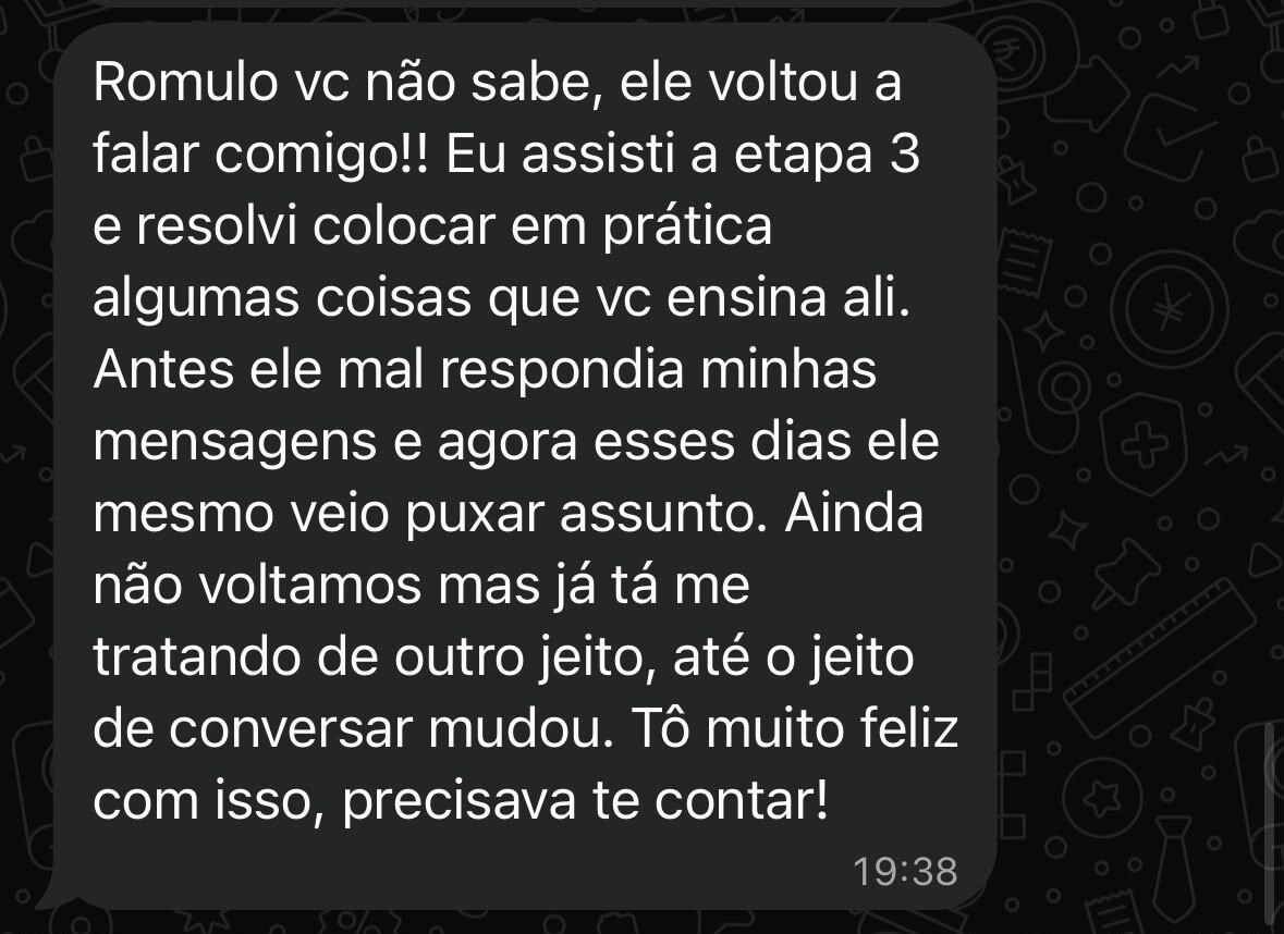 Captura de conversa com depoimento real sobre retomada da comunicação