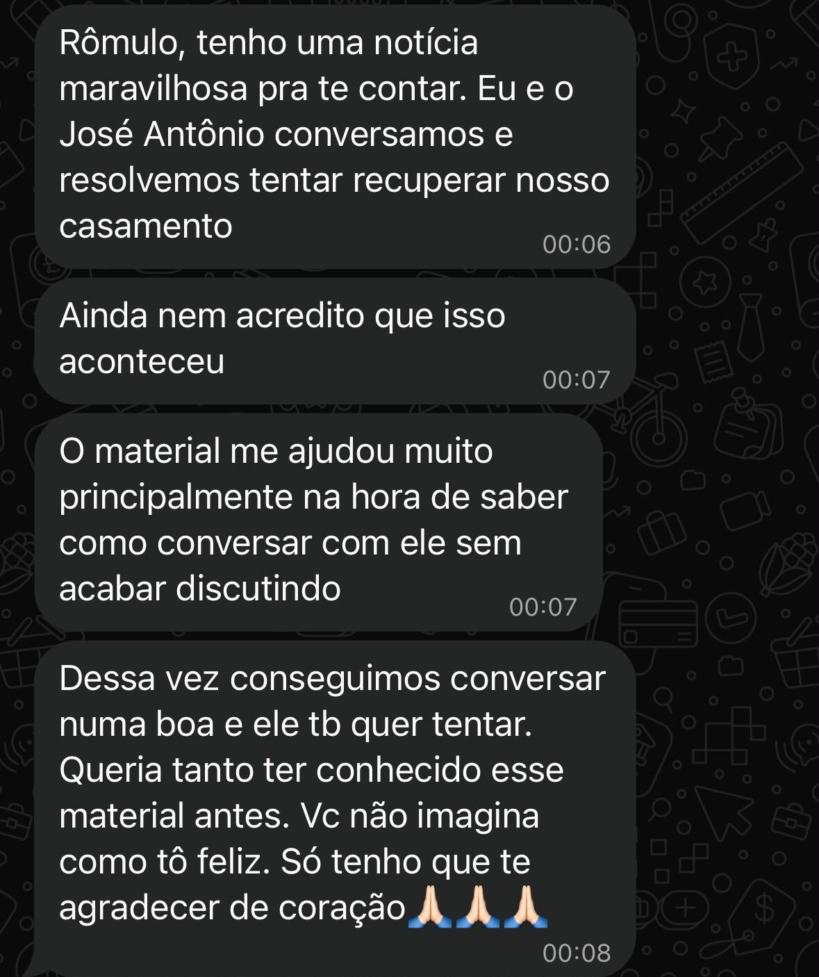 Captura de conversa com depoimento real sobre uma nova tentativa na relação