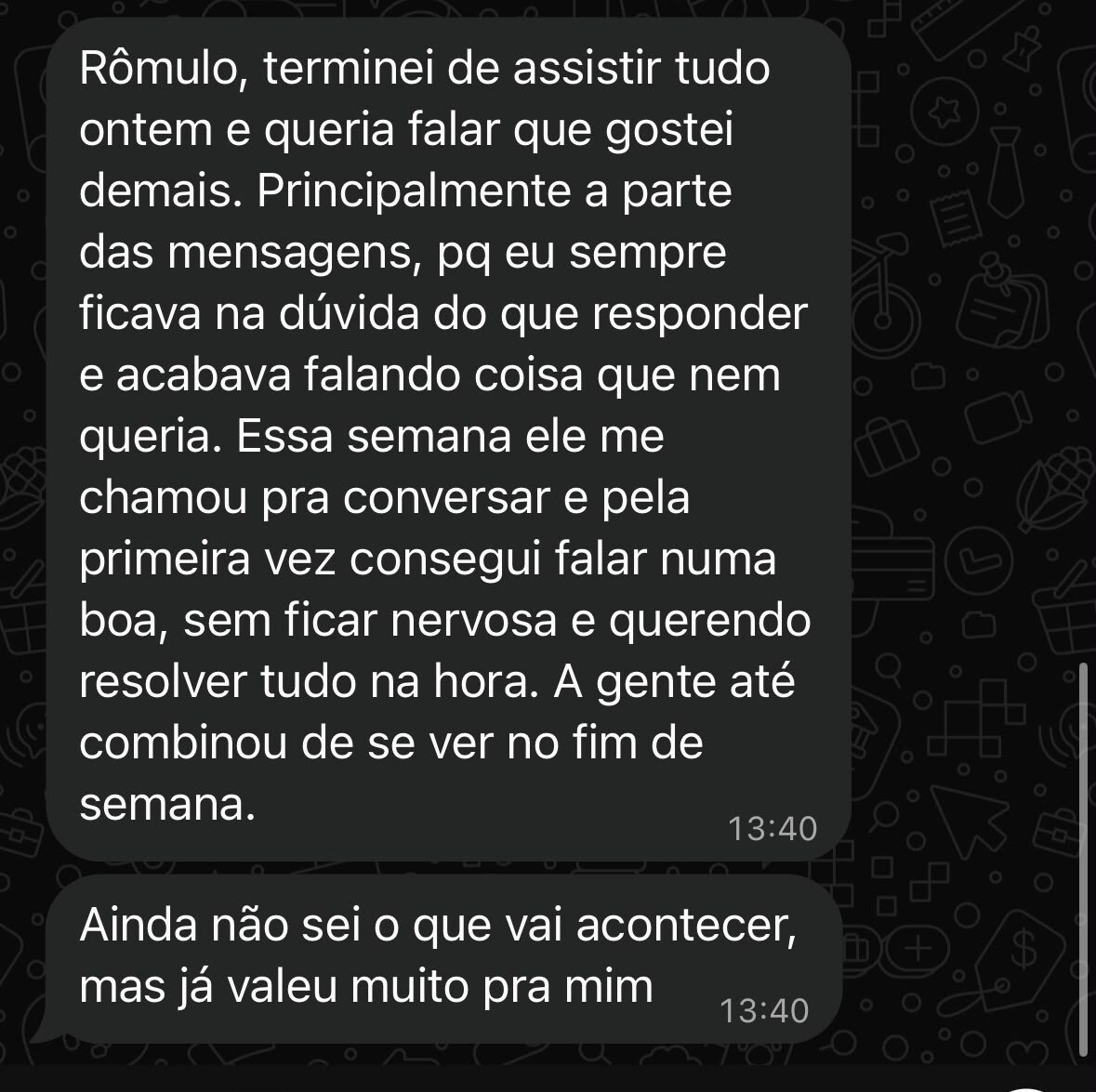 Captura de conversa com depoimento real sobre uma conversa mais tranquila