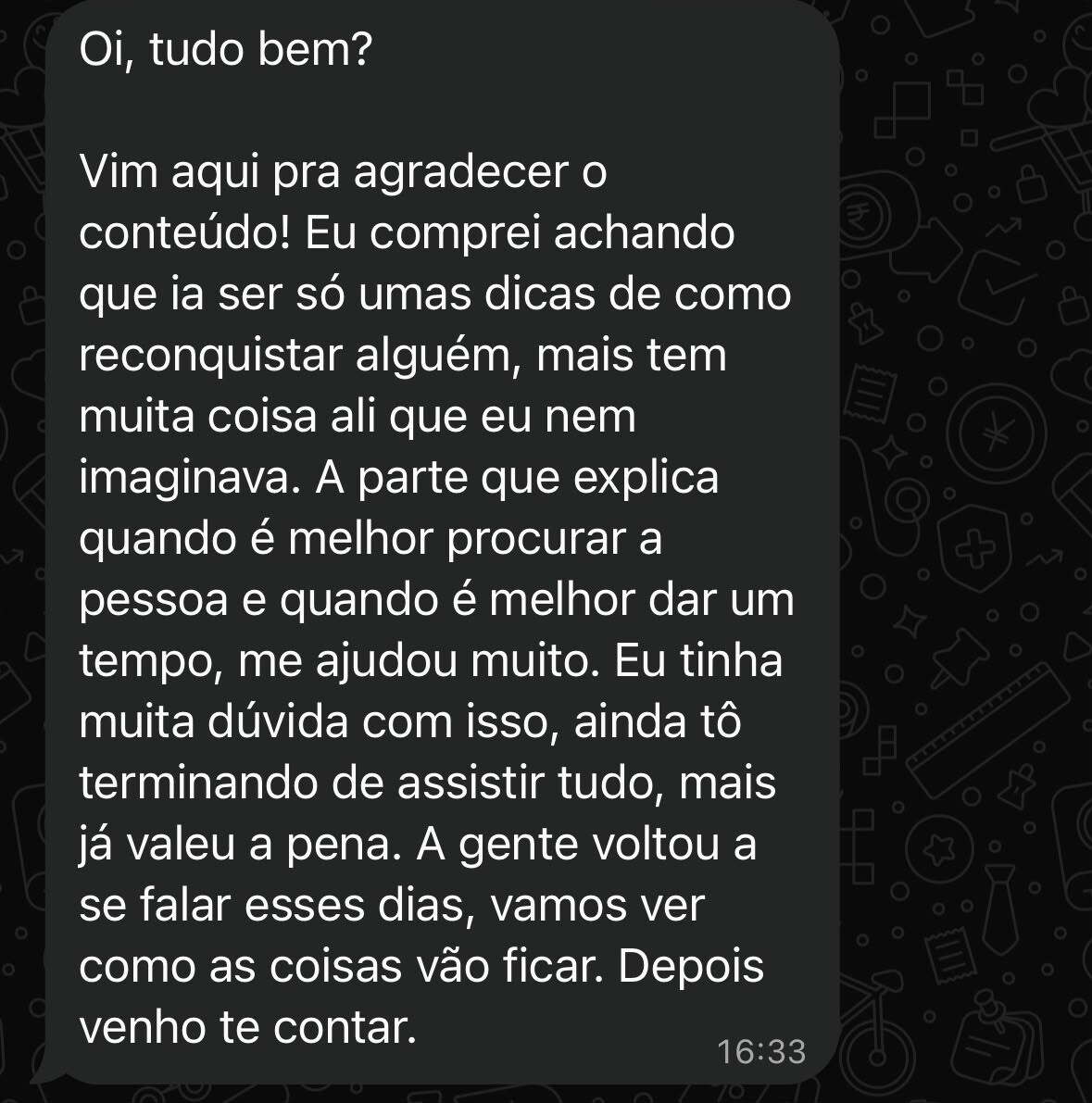 Captura de conversa com depoimento real sobre aproximação e respeito ao espaço